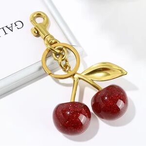Gold and Red Cherry purse charm